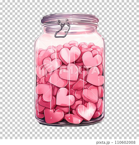 Jar filled with pink hearts. AI generated image 110602008