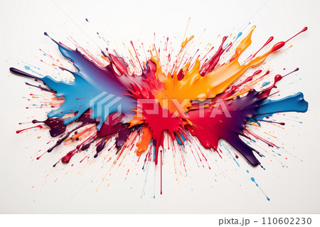 Colorful Paint Splashes on Black Background 110602230
