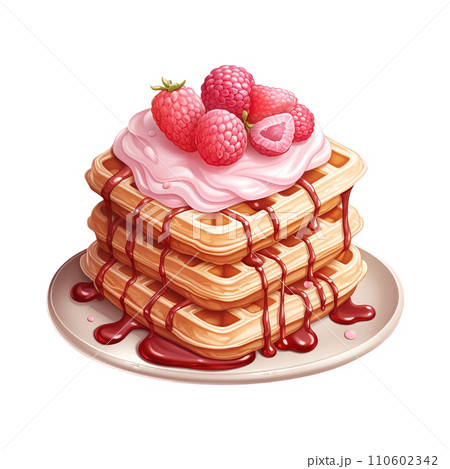 Stack of pancakes with raspberry. AI generated image 110602342