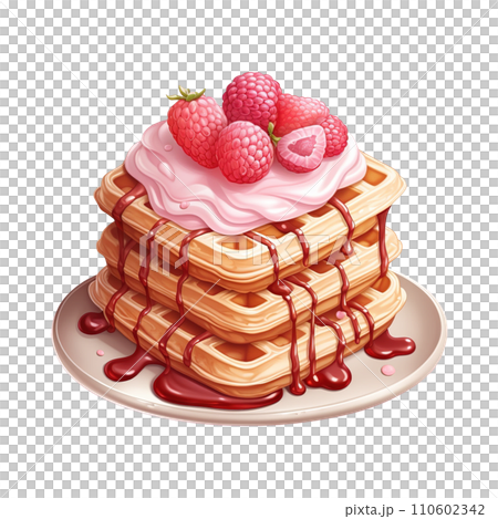 Stack of pancakes with raspberry. AI generated image 110602342
