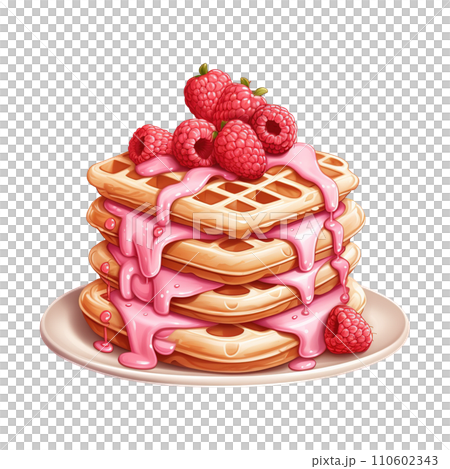 Stack of pancakes with raspberry. AI generated image 110602343