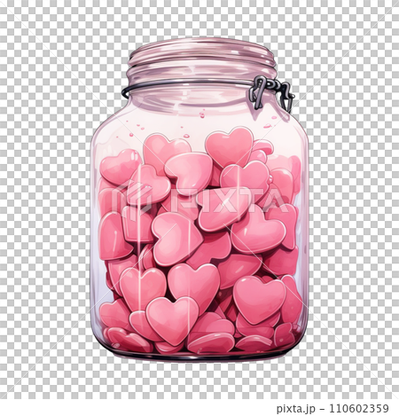 Jar filled with pink hearts. AI generated image 110602359