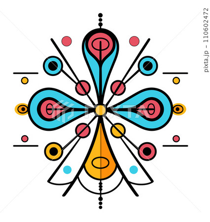 Abstract colorful symmetrical design with geometric shapes. Modern decorative pattern with concentric elements, vector illustration. 110602472
