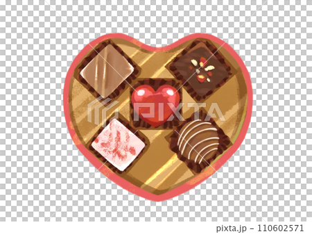 ハートのボックスに入った5種のチョコレートのイラスト 110602571