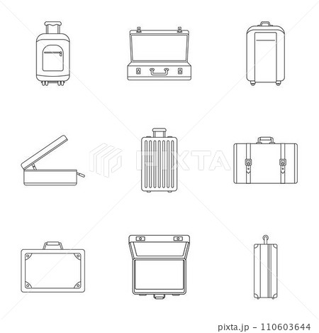 Travel suitcase icon set. Outline set of 9 travel suitcase vector icons for web design isolated on white background 110603644