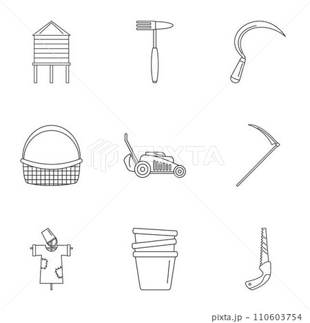 Garden tool icon set. Outline set of 9 garden tool vector icons for web design isolated on white background Garden tool icon set. Outline set of 9 garden tool vector icons for web design isolated on white background 110603754