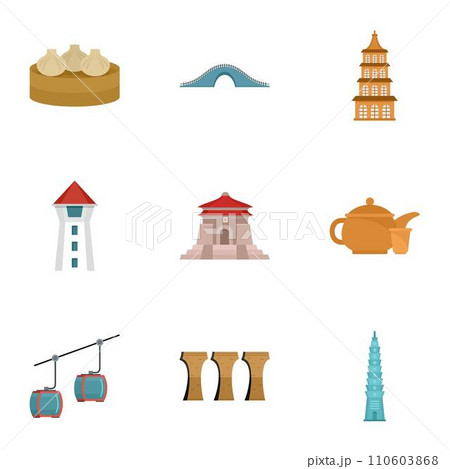Welcome to taiwan icon set. Flat set of 9 welcome to taiwan vector icons for web design 110603868