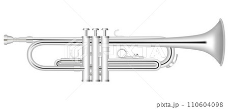 Silver trumpet icon. Realistic illustration of silver trumpet vector icon for web design 110604098