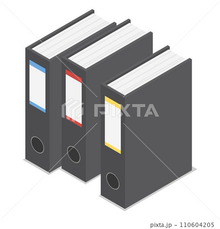Black office folder icon set. Isometric set of black office folder vector icons for web design isolated on white background 110604205
