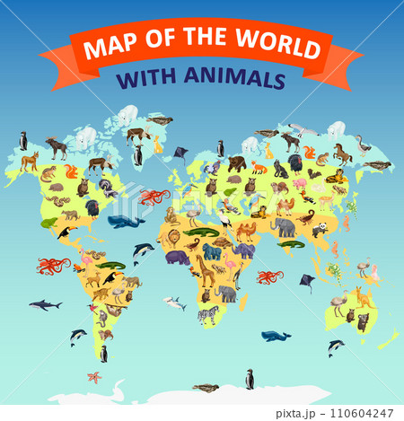 World map animal concept background. Cartoon illustration of world map animal vector concept background for web design World map animal concept background. Cartoon illustration of world map animal vector concept background for web design 110604247