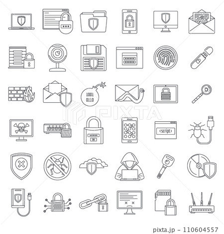 Internet security icon set. Outline set of internet security vector icons for web design isolated on white background Internet security icon set. Outline set of internet security vector icons for web design isolated on white background 110604557