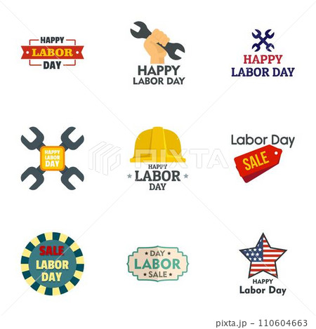 Labor day sale logo set. Flat set of 9 labor day sale vector logo for web design 110604663