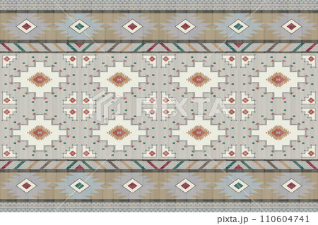 Navajo tribal vector seamless pattern. Native American ornament. Ethnic South Western decor style. Boho geometric ornament. Vector seamless pattern. Mexican blanket, rug. Woven carpet illustration. Navajo tribal vector seamless pattern. Native American ornament. Ethnic South Western decor style. Boho geometric ornament. Vector seamless pattern. Mexican blanket, rug. Woven carpet illustration. 110604741