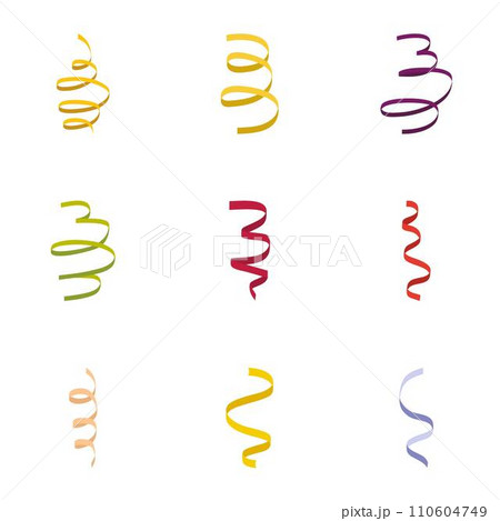 Serpentine ribbon icon set. Flat set of 9 serpentine ribbon vector icons for web design 110604749