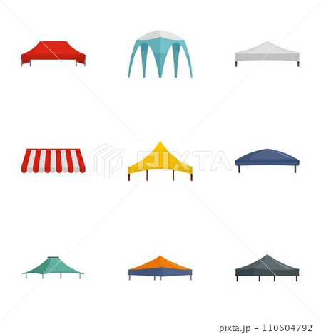 Folding tent icon set. Flat set of 9 folding tent vector icons for web design 110604792