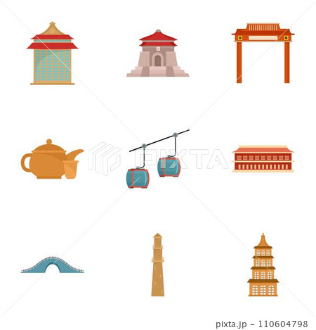 Taiwan icon set. Flat set of 9 taiwan vector icons for web design 110604798