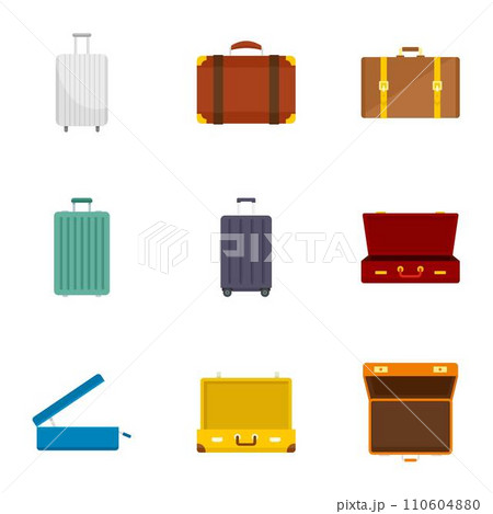 Travel suitcase icon set. Flat set of 9 travel suitcase vector icons for web design 110604880