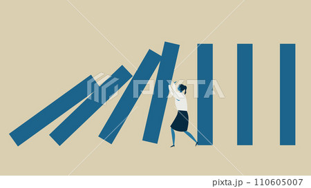 ドミノ倒しを防ぐ女性。 ドミノ倒しを防ぐ女性。 110605007