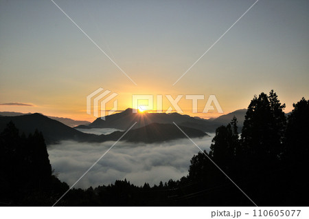 竹筒からの雲海・日出(一族山を望む) 【奈良県十津川村】 竹筒からの雲海・日出(一族山を望む) 【奈良県十津川村】 110605077