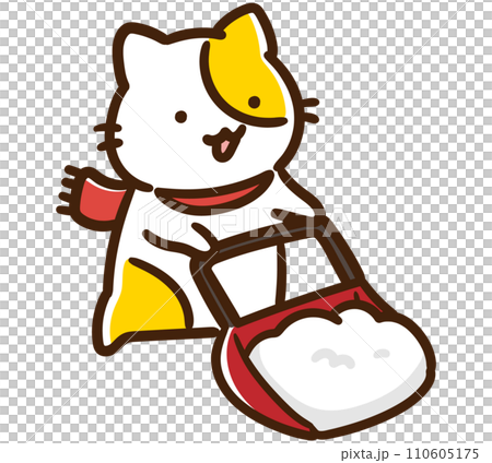 Deformed illustration of a cute cat character shoveling snow in a snow dump Deformed illustration of a cute cat character shoveling snow in a snow dump 110605175