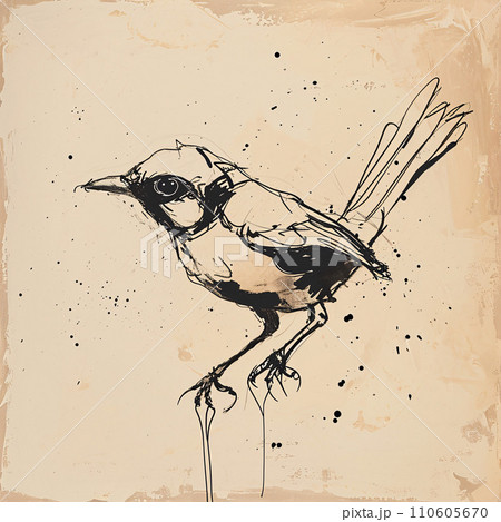 インクで描いた野鳥ヴィンテージ風イラスト インクで描いた野鳥ヴィンテージ風イラスト 110605670