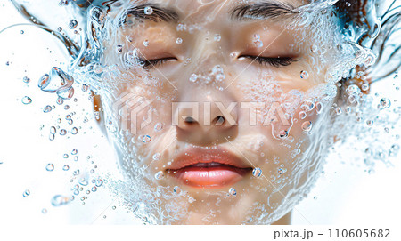 水の恵みで輝くクリアな美肌のアジア系女性 110605682