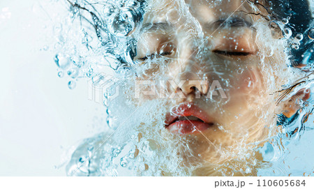 水の恵みで輝くクリアな美肌のアジア系女性 水の恵みで輝くクリアな美肌のアジア系女性 110605684