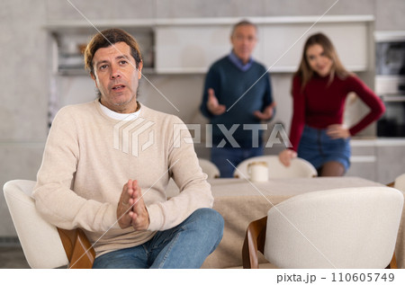 Man and girl quarrel with older man Man and girl quarrel with older man 110605749