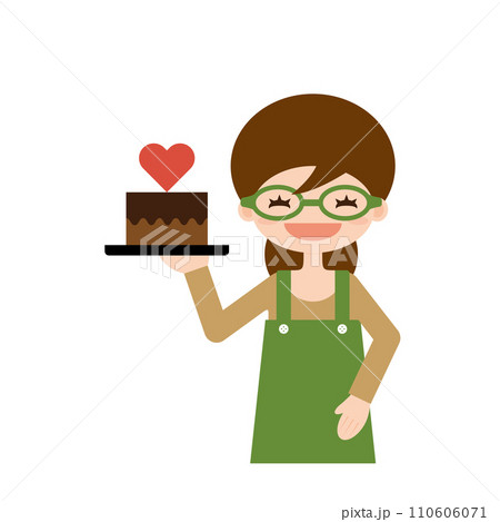 バレンタインケーキを持っている料理教室の先生 110606071