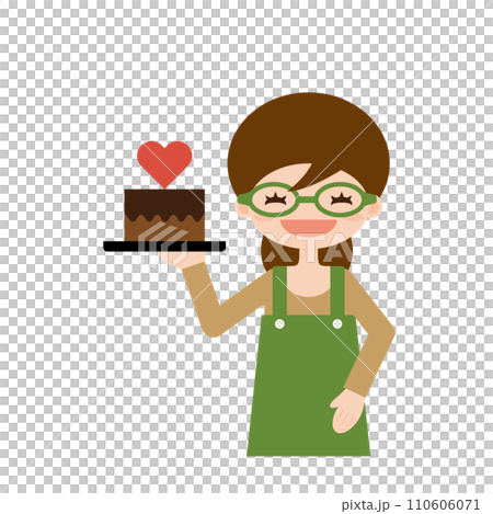 バレンタインケーキを持っている料理教室の先生 110606071