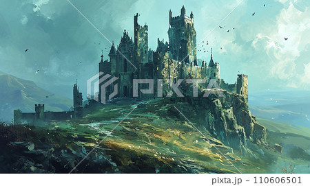 【AI生成画像・AIイラスト】青に染まる古城 【AI生成画像・AIイラスト】青に染まる古城 110606501