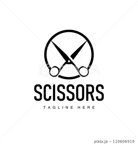 Barber tool scissors logo cutting tool vector, scissors simple background icon symbol design 110606919