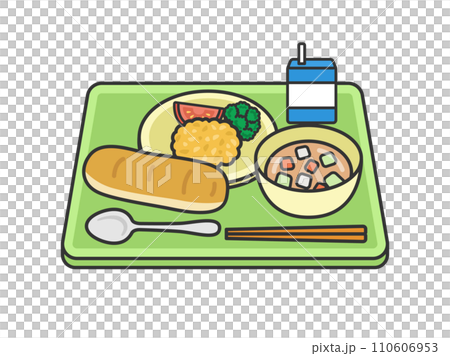 Illustration of school lunch (line drawing color) on Bread Day Illustration of school lunch (line drawing color) on Bread Day 110606953