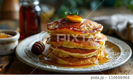 【AI生成画像・AIイラスト】パンケーキにシロップをかける 【AI生成画像・AIイラスト】パンケーキにシロップをかける 110606968