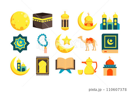 Ramadan kareem vector design element set. Islamic decoration illustration with flat style 110607378