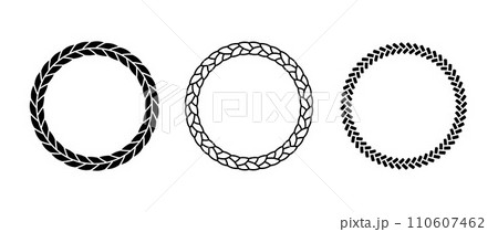 Set of rope frames. Round cord border collection. Circle rope wreath loop pack. Chain, braid, plait borders bundle. Circular design elements for decoration, banner, poster. Vector decorative frames 110607462