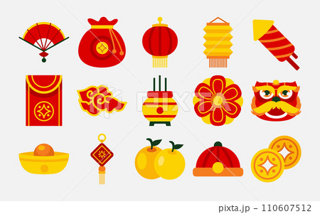 Chinese new year vector design element set. China lunar new year holidays decoration illustration with flat style 110607512