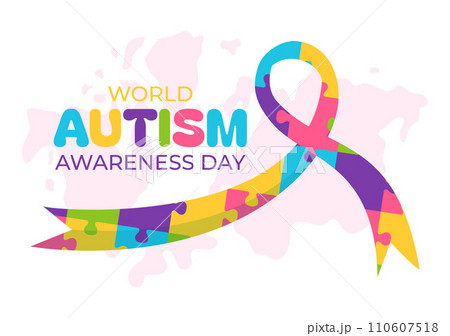 World Autism Awareness Day Vector Illustration with Ribbon of Puzzle Pieces in Healthcare Flat Background Design 110607518