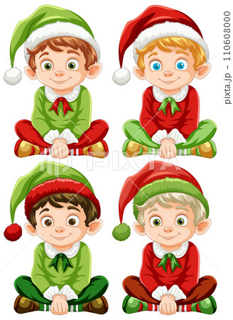 Festive Elves: Christmas Vector Illustration 110608000