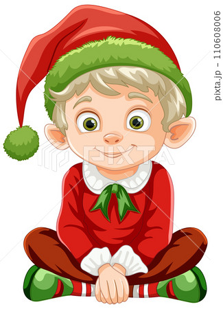 Cheerful Elf in Festive Holiday Attire 110608006