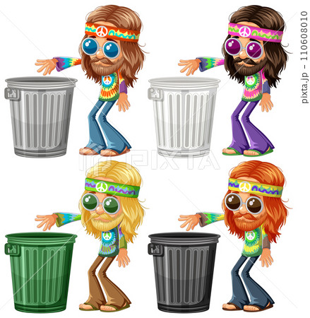 Groovy Hippies with Colorful Trash Bins Groovy Hippies with Colorful Trash Bins 110608010