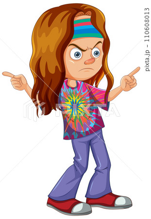 Displeased Cartoon Girl Pointing Fingers 110608013