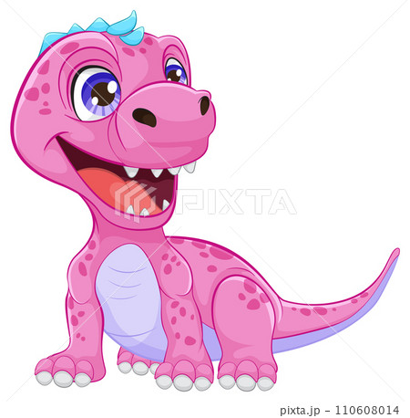 Cheerful Pink Cartoon Dinosaur Illustration 110608014