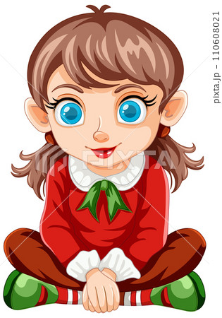 Cheerful Elf Girl Sitting Cross-legged Cheerful Elf Girl Sitting Cross-legged 110608021