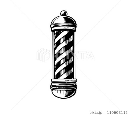 The classic Barber Pole is isolated on a white background.	 110608112