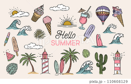 Summer set, Traveling or vacations design. Vector. Summer set, Traveling or vacations design. Vector. 110608129