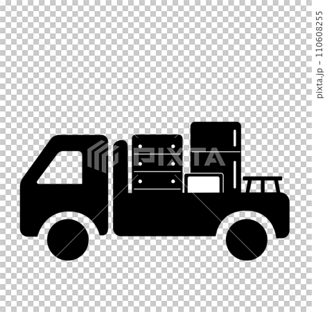 裝載平台上帶有家具的輕型卡車標誌 裝載平台上帶有家具的輕型卡車標誌 110608255
