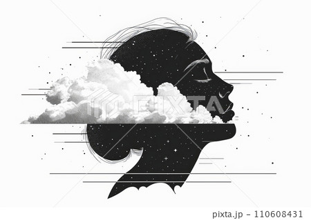 複雑な感情を描いた抽象的な肖像画 コンセプチュアルアートピース AI画像 6 110608431