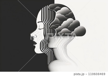 複雑な感情を描いた抽象的な肖像画 コンセプチュアルアートピース AI画像 37 110608469