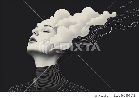 複雑な感情を描いた抽象的な肖像画 コンセプチュアルアートピース AI画像 38 110608471